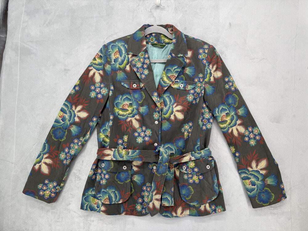 Vintage Oilily Blazer Jacket Womens 42 Floral Corduroy Belted Lined Short